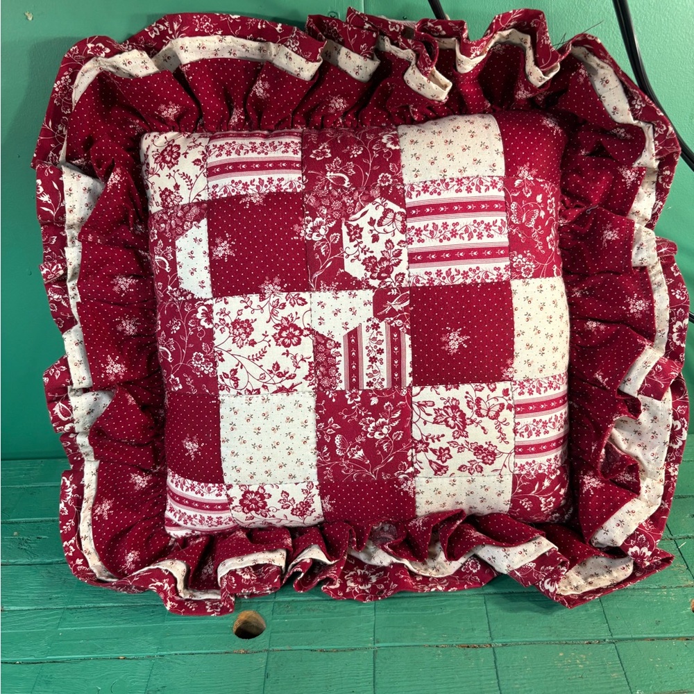 Charming Red and Cream Patchwork Pillow
